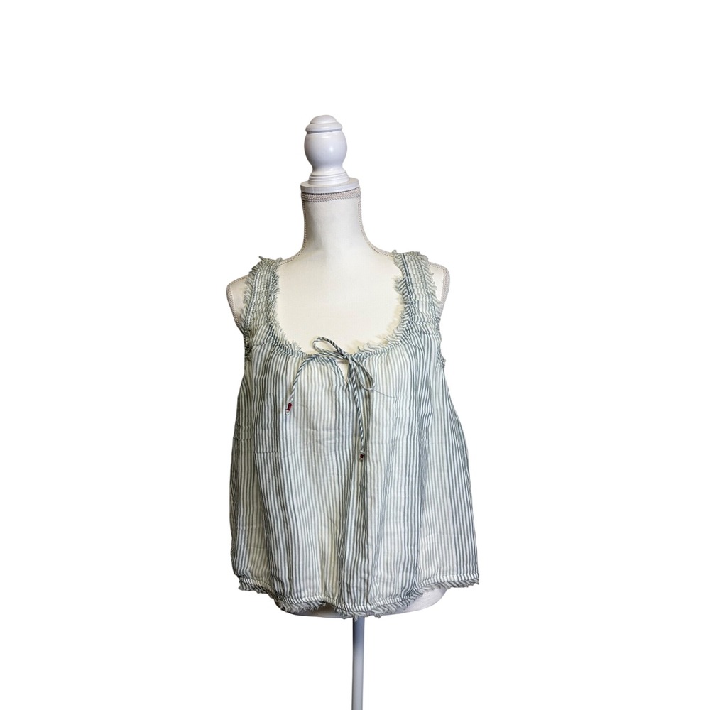 Lucky Brand Women's green striped sleeveless blouse with ruffled edges size XXL